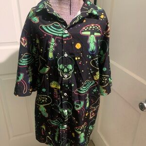 Psychedelic Mushroom Print Casual Button Down Shirt